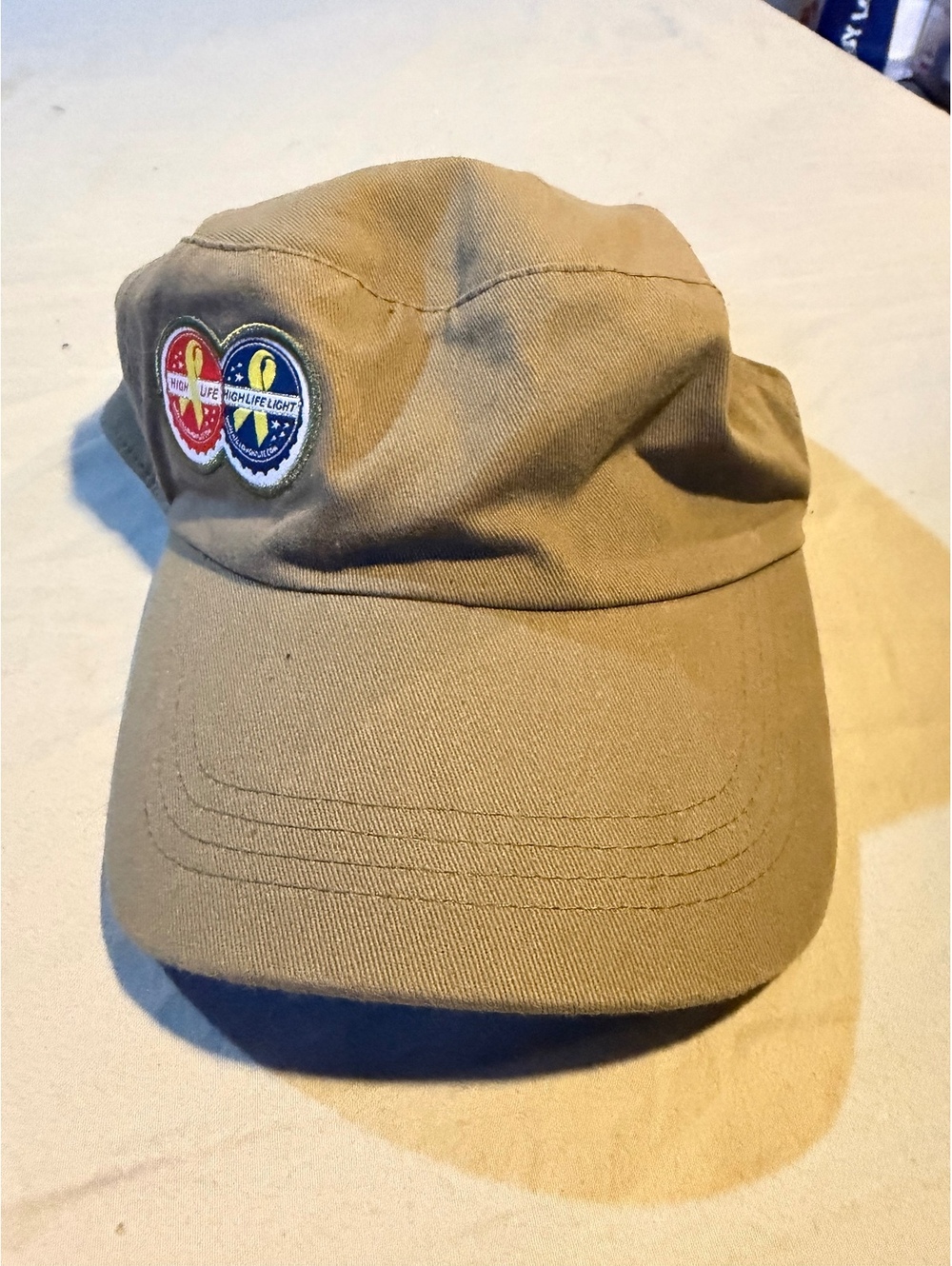 ACME Khaki Army Cap Hat with High Life Ribbon Patches